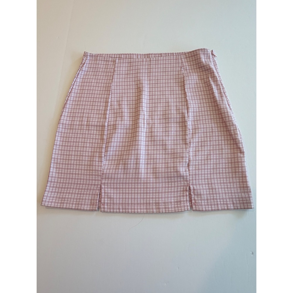 Hesperus Pink Plaid Mini Skirt Womens High Waisted Side Zip Front Slits M